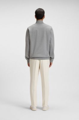 Cotton-blend sweatshirt with zip neck, Grey