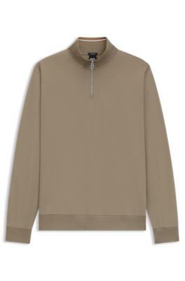 Sweatshirt met ritskraag van een katoenmix, Lichtbruin