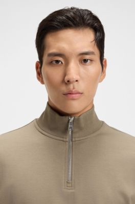 Sweatshirt aus Baumwoll-Mix mit Troyerkragen, Hellbraun