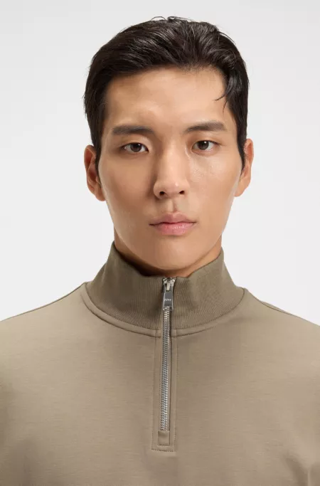 Cotton-blend sweatshirt with zip neck