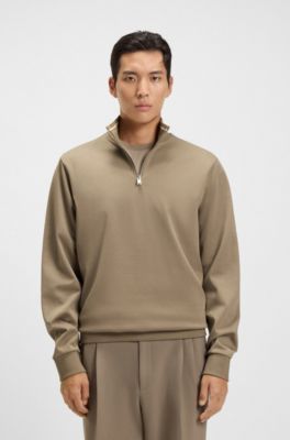 Sweatshirt aus Baumwoll-Mix mit Troyerkragen, Hellbraun