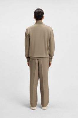 Sweatshirt met ritskraag van een katoenmix, Lichtbruin