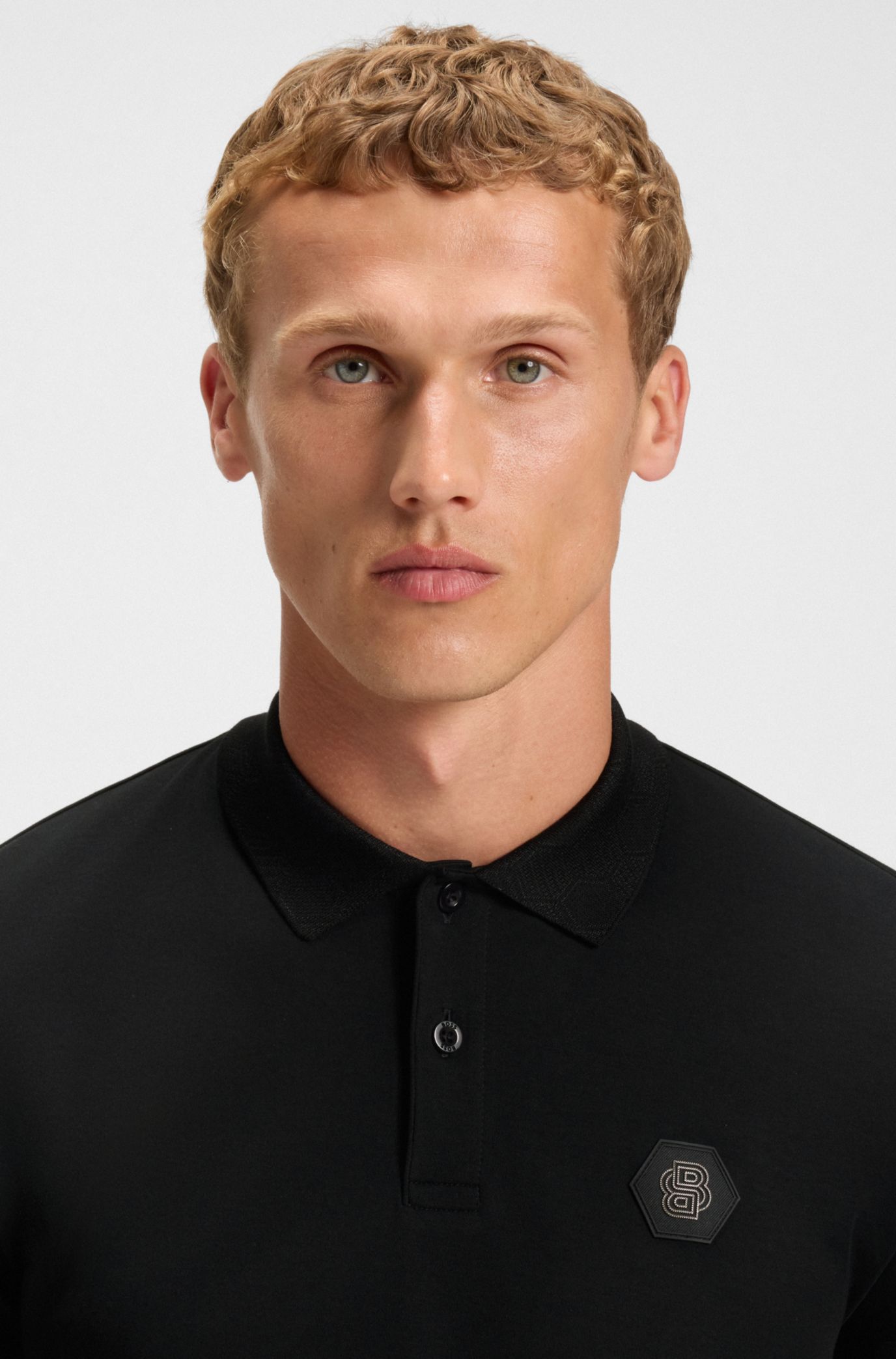 BOSS - Pima-cotton polo shirt with Double B monogram - Black