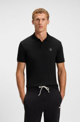 Pima-cotton polo shirt with Double B monogram, Black