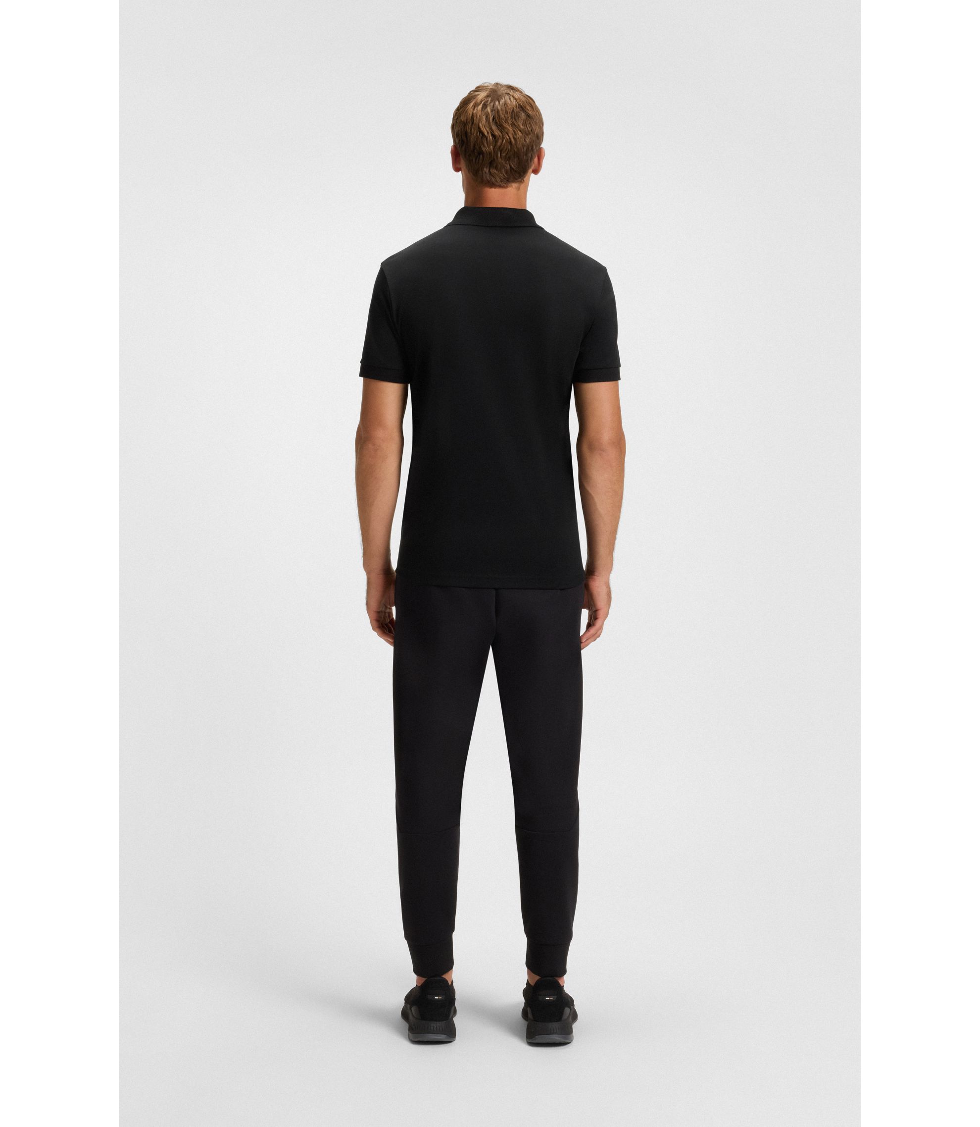BOSS - Pima-cotton polo shirt with Double B monogram - Black