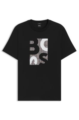 Mercerised-cotton T-shirt with logo artwork, Black