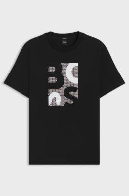 Mercerised-cotton T-shirt with logo artwork, Black