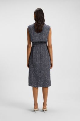 Sleeveless trench coat in crochet tweed, Blue Patterned