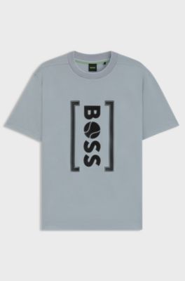 リラックスフィットTシャツ テニススタイル メッシュプリントロゴ, グレー