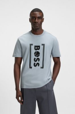 Relaxed-fit T-shirt with tennis-inspired mesh-print logo, Grey