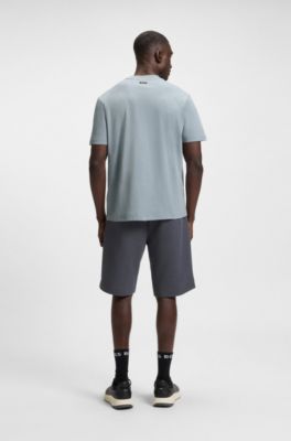 リラックスフィットTシャツ テニススタイル メッシュプリントロゴ, グレー