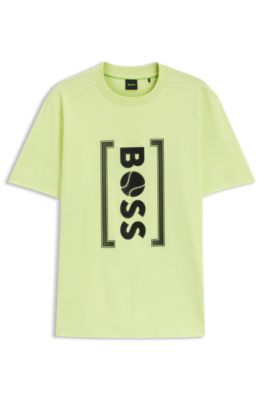 Relaxed-fit T-shirt with tennis-inspired mesh-print logo, Light Green