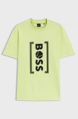 Relaxed-fit T-shirt with tennis-inspired mesh-print logo, Light Green
