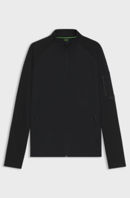 Regular-fit zip-up sweatshirt with decorative reflective details, Black