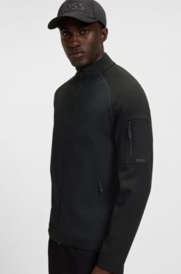 Regular-fit zip-up sweatshirt with decorative reflective details, Black