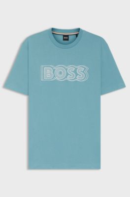 Cotton-jersey T-shirt with logo artwork, Light Blue