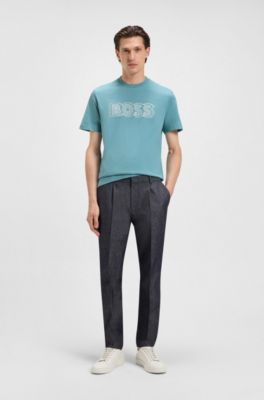 Cotton-jersey T-shirt with logo artwork, Light Blue