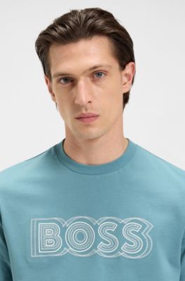 Cotton-jersey T-shirt with logo artwork, Light Blue