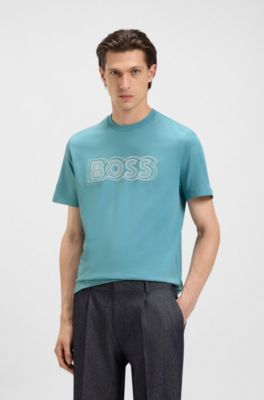 Cotton-jersey T-shirt with logo artwork, Light Blue