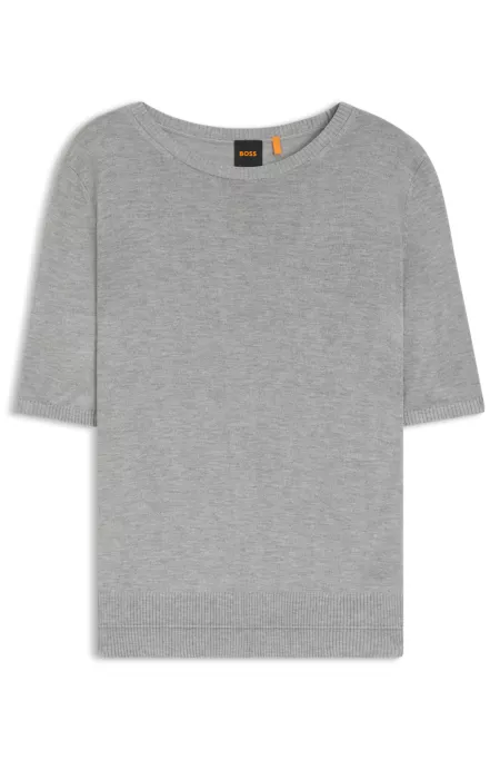 Short-sleeved knit sweater with openwork stitching