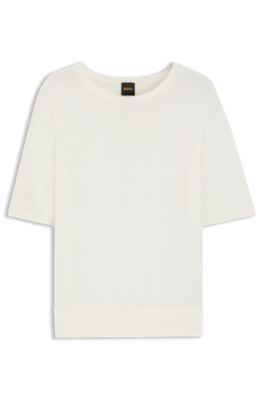 ショートスリーブ ニットセーター オープンステッチ, ホワイト