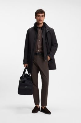 Pantaloni slim fit in tessuto elasticizzato, Marrone scuro