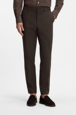Pantaloni slim fit in tessuto elasticizzato, Marrone scuro