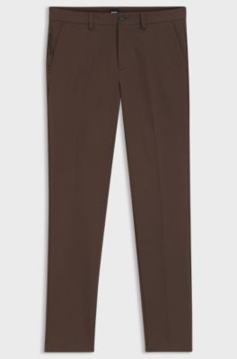 Pantaloni slim fit in tessuto elasticizzato in quattro direzioni, Marrone scuro