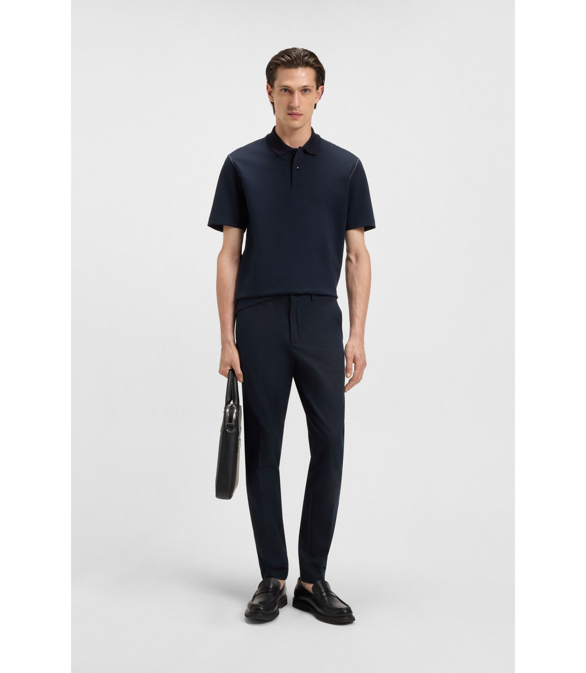 BOSS - スリムフィットパンツ コットンブレンド ツイル - ダークブルー