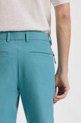 Slim-fit trousers in cotton-blend twill, Turquoise