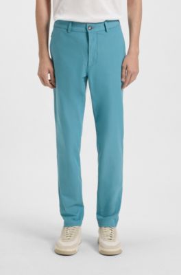 Pantaloni slim fit in misto cotone elasticizzato, Turchese