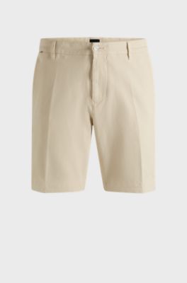 Slim-fit shorts in structured stretch cotton, Light Beige