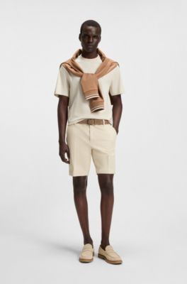 Slim-Fit Shorts aus strukturierter Stretch-Baumwolle, Hellbeige