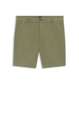 Slim-fit shorts in structured stretch cotton, Green