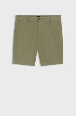 Slim-fit shorts in structured stretch cotton, Green