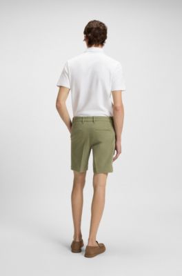 Slim-fit shorts in structured stretch cotton, Green