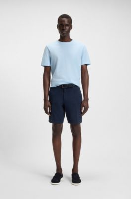 Slim-fit shorts in structured stretch cotton, Dark Blue