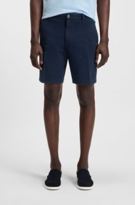 Slim-fit shorts in structured stretch cotton, Dark Blue