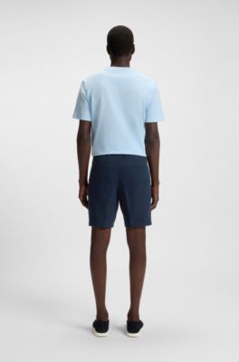 Slim-fit shorts in structured stretch cotton, Dark Blue