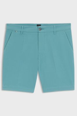 Short Slim en coton stretch structur&eacute;, Turquoise