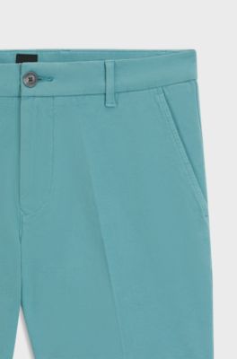 Short Slim en coton stretch structur&eacute;, Turquoise
