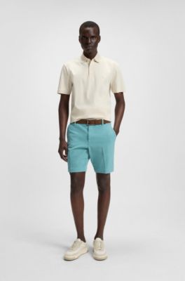 Short Slim en coton stretch structur&eacute;, Turquoise