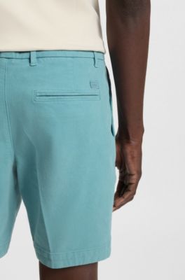 Slim-fit shorts in structured stretch cotton, Turquoise