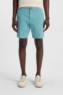Short Slim en coton stretch structur&eacute;, Turquoise