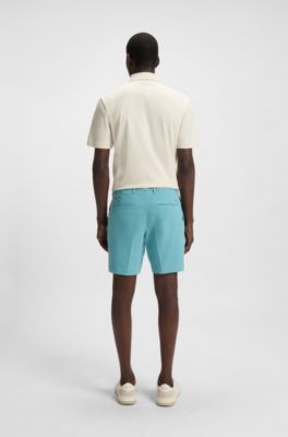 Slim-fit shorts in structured stretch cotton, Turquoise