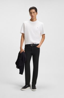 Slim-fit casual trousers in cotton blend, Black