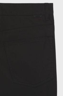 Pantalon Regular Maine en satin de coton m&eacute;lang&eacute;, Noir