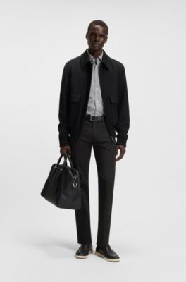 Pantalon Regular Maine en satin de coton m&eacute;lang&eacute;, Noir