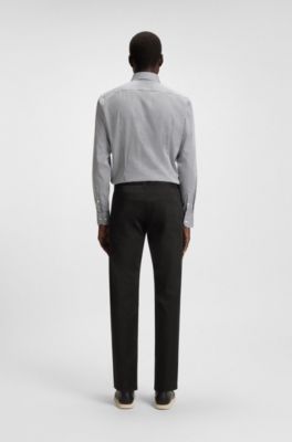 Pantalon Regular Maine en satin de coton m&eacute;lang&eacute;, Noir