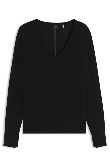 V-neck sweater with openwork stitching